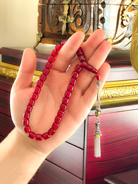 Özel Tasarım Püsküllü Kapsül Kesim Sıkma Kehribar Tesbih ürün görseli 1