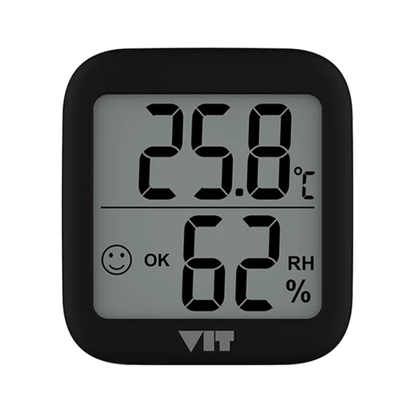 VIT İç Mekan Dijital Isı ve Nem Ölçer Siyah Termometre BVT17