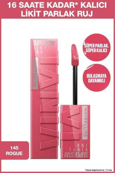 Maybelline New York Super Stay Vinyl Ink Uzun Süre Kalıcı Likit Parlak Ruj 145 Rogue - 4