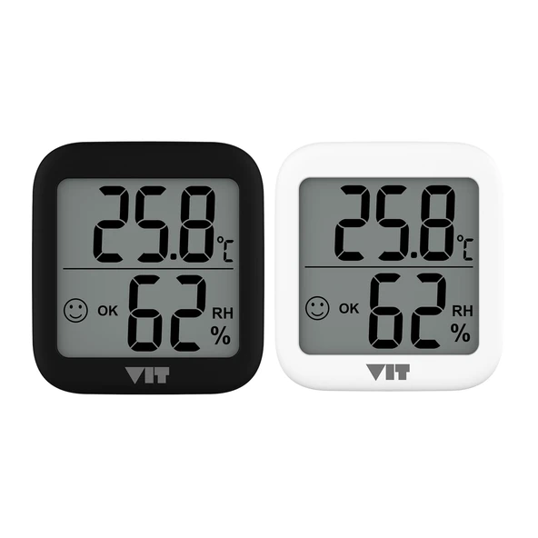 VIT 2'li İç Mekan Dijital Isı ve Nem Ölçer Siyah-Beyaz Termometre KVT17