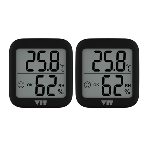 VIT 2'li İç Mekan Dijital Isı ve Nem Ölçer Siyah Termometre BVT17-01