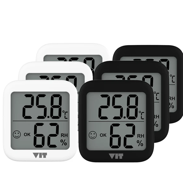 VIT 6'lı İç Mekan Dijital Isı ve Nem Ölçer Siyah-Beyaz Termometre KVT17-02