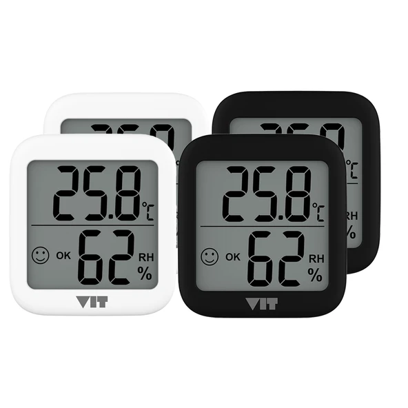 VIT 4'lü İç Mekan Dijital Isı ve Nem Ölçer Siyah-Beyaz Termometre KVT17-01