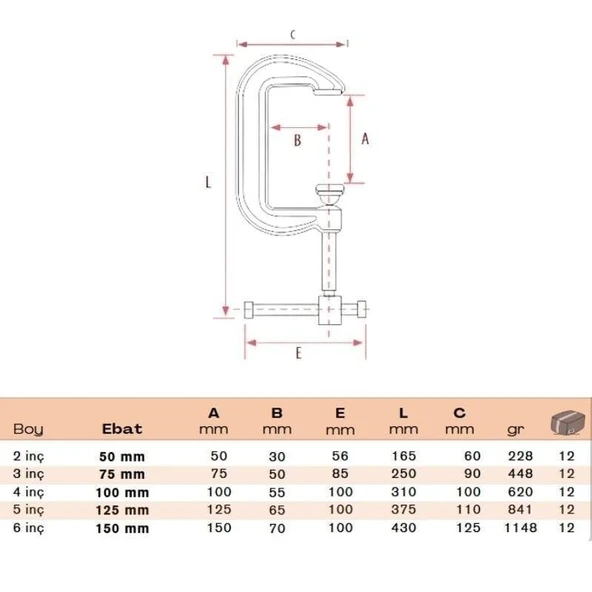 BULUT Kazancı İşkencesi Döküm C Tipi 5 inç 125 mm - 3