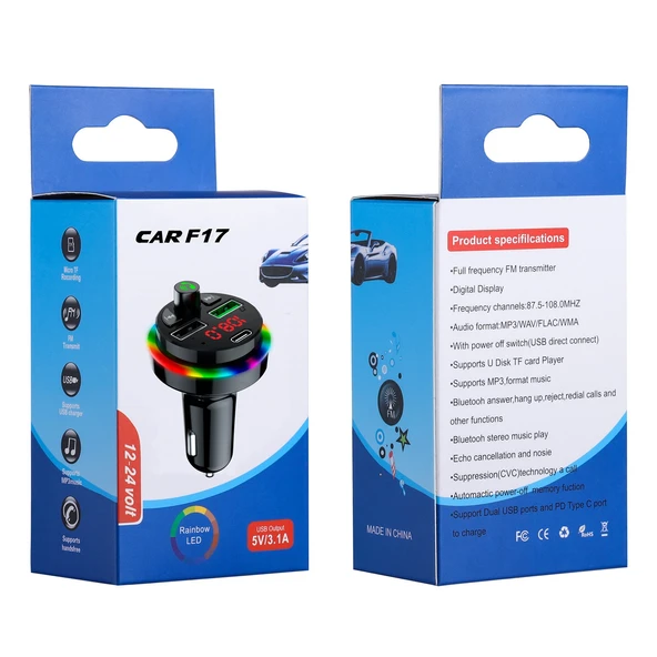 F17 Model 3.1A Çift USB Şarjlı Bluetooth 5.0 Araç MP3 Çalar - 6