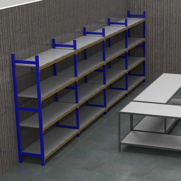 6 Katlı Duble Depo Rafı - 300-350 Kg Taşıma Kapasiteli Hafif Rack Raf  50x90x200 cm - Resim 5