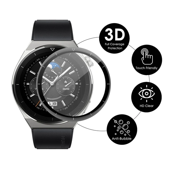 Huawei Watch GT 3 Pro 46mm Uyumlu 5li 3D Tam Kaplama Yumuşak PC Kenar PMMA HD Ekran Koruyucu Film - 3