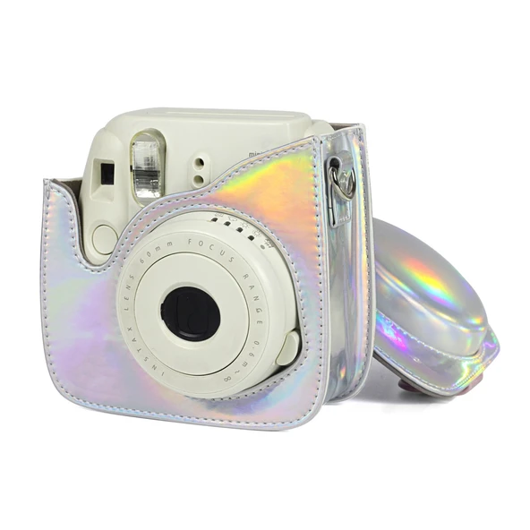 Aurora Yağlı Boya Tam Kaplama PU Deri Kamera Çantası Askılı Gümüş FUJIFILM Instax Mini 9 8 Plus 8 Uyumlu - 5