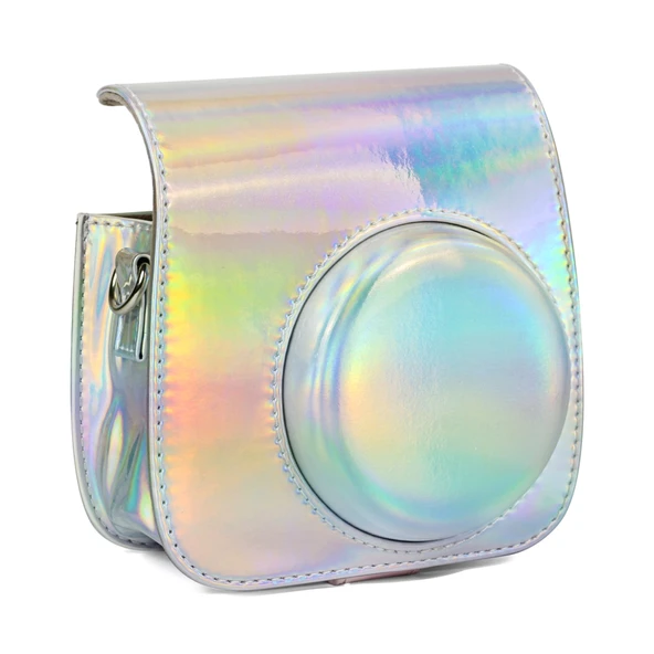 Aurora Yağlı Boya Tam Kaplama PU Deri Kamera Çantası Askılı Gümüş FUJIFILM Instax Mini 9 8 Plus 8 Uyumlu - 3