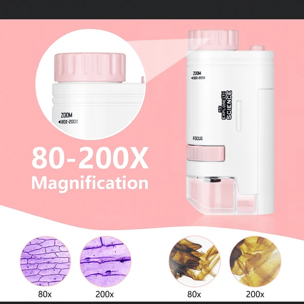 QASUL Mini Mikroskop LED Işık ile Gözlem Öğrenme için Yüksek Çözünürlüklü Çocuk Mikroskop - 5