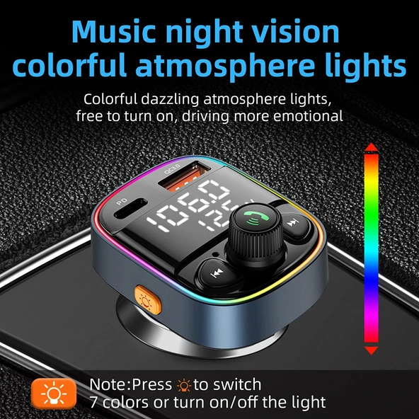 C87B Model Hızlı Şarjlı Bluetooth 50 FM Verici Eller Serbest MP3 U Disk Araç Müzik Çalar - 4