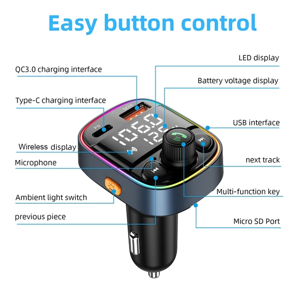 C87B Model Hızlı Şarjlı Bluetooth 50 FM Verici Eller Serbest MP3 U Disk Araç Müzik Çalar - 2