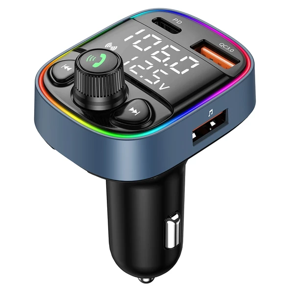 C87B Model Hızlı Şarjlı Bluetooth 50 FM Verici Eller Serbest MP3 U Disk Araç Müzik Çalar