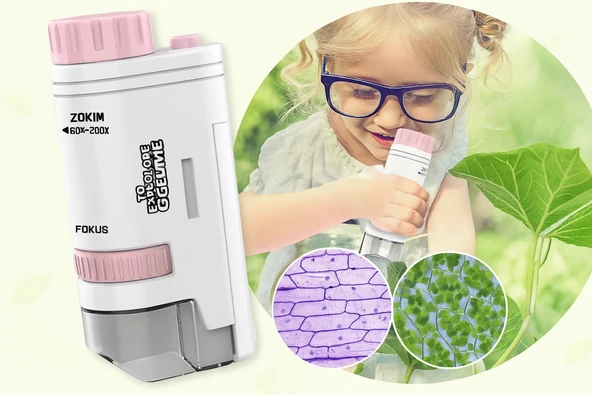 QASUL Mini Mikroskop LED Işık ile Gözlem Öğrenme için Yüksek Çözünürlüklü Çocuk Mikroskop - 4