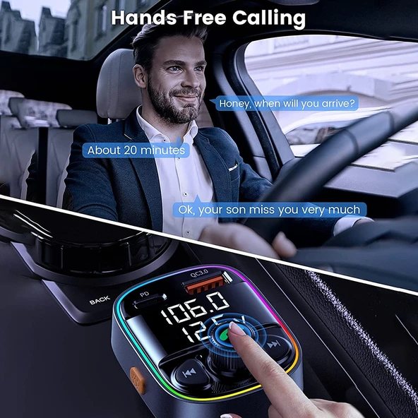 C87B Model Hızlı Şarjlı Bluetooth 50 FM Verici Eller Serbest MP3 U Disk Araç Müzik Çalar - 5