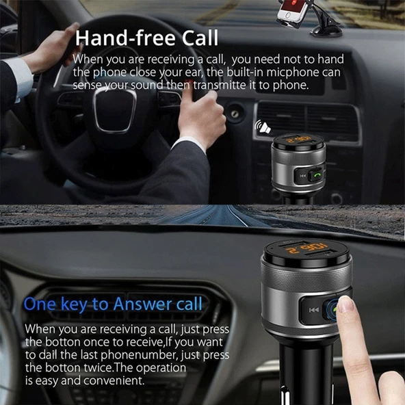 C57 Model Hızlı Kablosuz FM Verici Bluetooth 50 Eller Serbest Araç Şarj Cihazı USB MP3 Çalar - 7