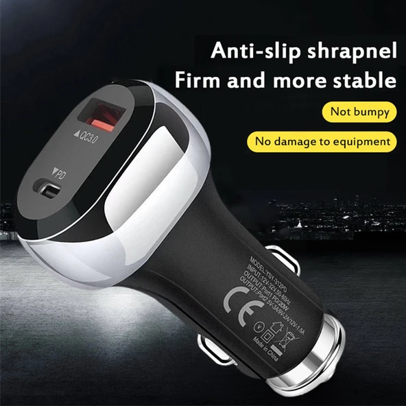 YSY 312PD 38W Yüksek Güçlü Araç Şarj Cihazı Siyah USB C Tip C PD 20W QC3 0 18W - 3