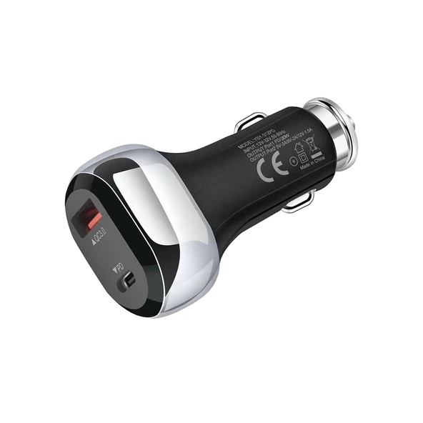 YSY 312PD 38W Yüksek Güçlü Araç Şarj Cihazı Siyah USB C Tip C PD 20W QC3 0 18W