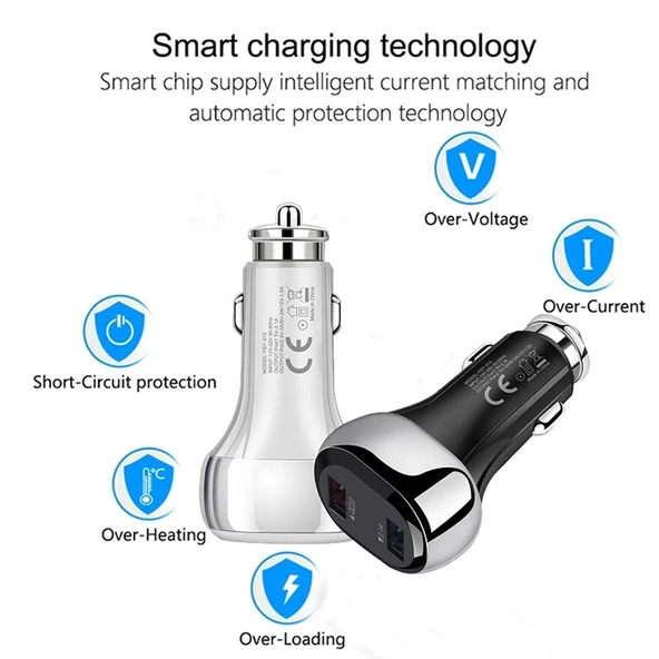 YSY-312 2si1 Arada 18W Taşınabilir QC3.0 Çift USB Araç Şarj Cihazı Beyaz + 1m 3A USB Mikro USB Veri Kablosu Seti - 11