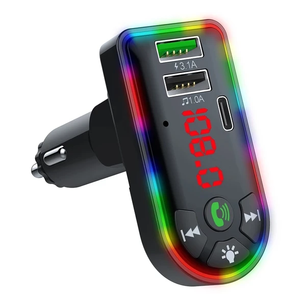 F7 Araç MP3 Çalar 12V Renkli Nefes Alan Işık QC3.1 Kablosuz Çift Port Hızlı Şarj PD