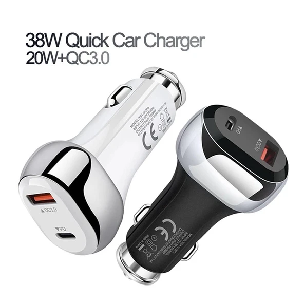 YSY 312PD 38W Yüksek Güçlü Araç Şarj Cihazı Siyah USB C Tip C PD 20W QC3 0 18W - 2