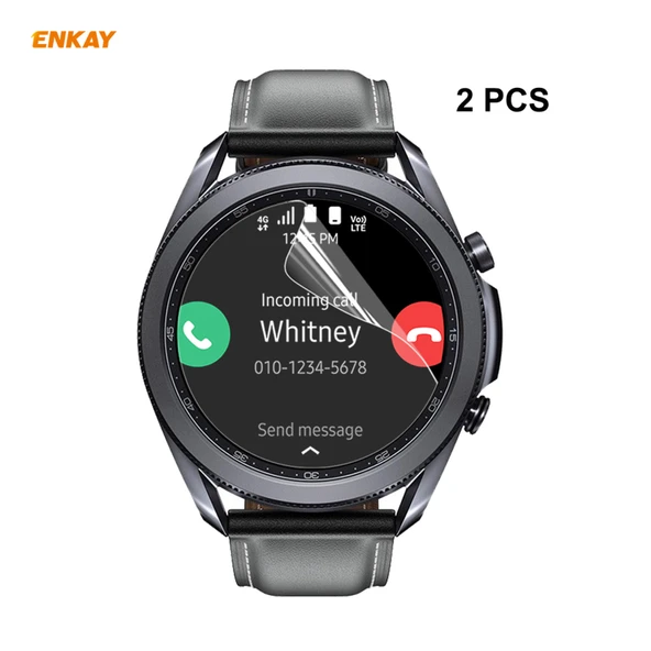 Samsung Galaxy Watch3 45mm Uyumlu 2li ENKAY Hat-Prince Şeffaf HD PET Ekran Koruyucu Film