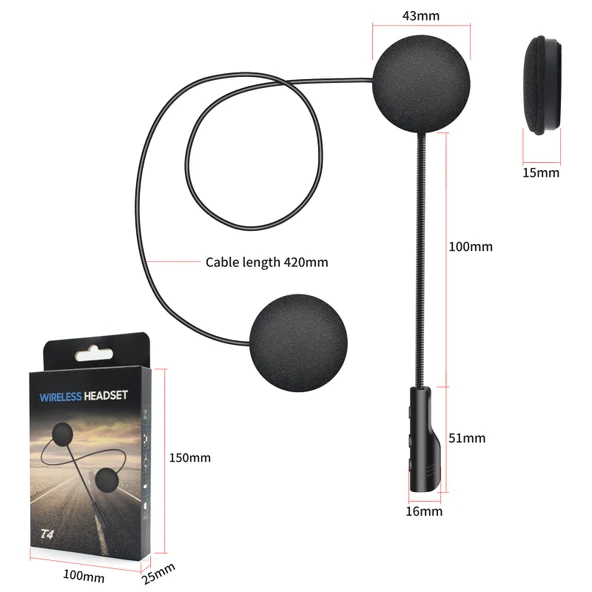 T4 Motosiklet Kaskı Bluetooth Kulaklık BT 5.0 Stereo SIRI Destekli - 11