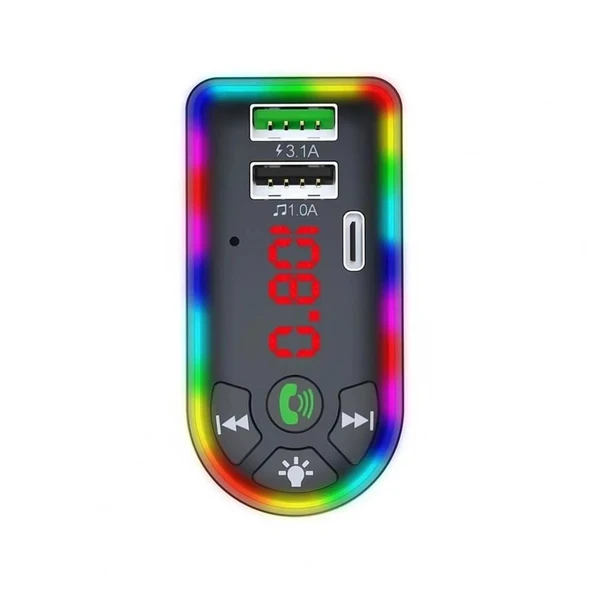 F7 Araç MP3 Çalar 12V Renkli Nefes Alan Işık QC3.1 Kablosuz Çift Port Hızlı Şarj PD - 2