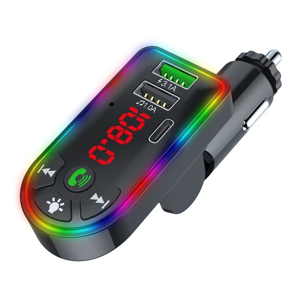 F7 Araç MP3 Çalar 12V Renkli Nefes Alan Işık QC3.1 Kablosuz Çift Port Hızlı Şarj PD - 3