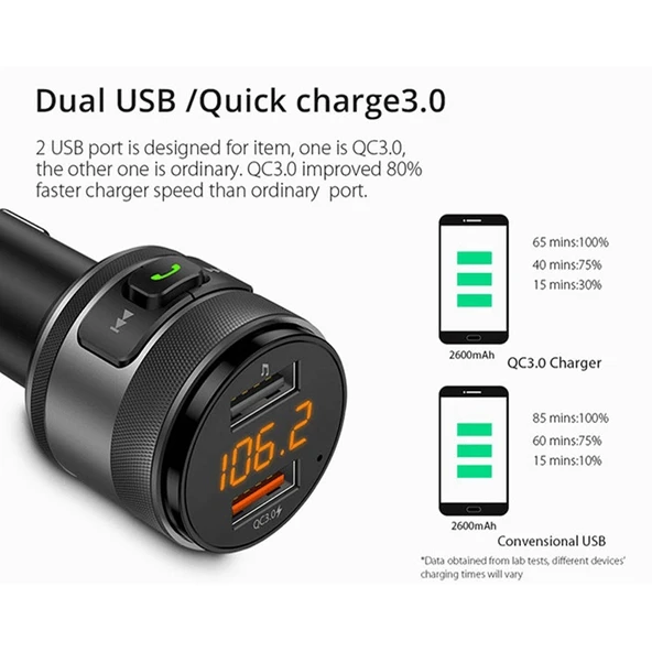 C57 Model Hızlı Kablosuz FM Verici Bluetooth 50 Eller Serbest Araç Şarj Cihazı USB MP3 Çalar - 4