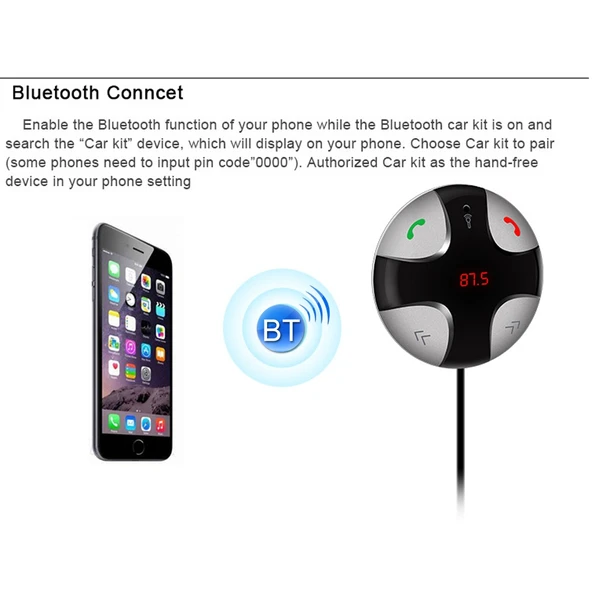 FM29B Bluetooth FM Verici Eller Serbest Araç Kiti ve Araç Şarj Cihazı - 7