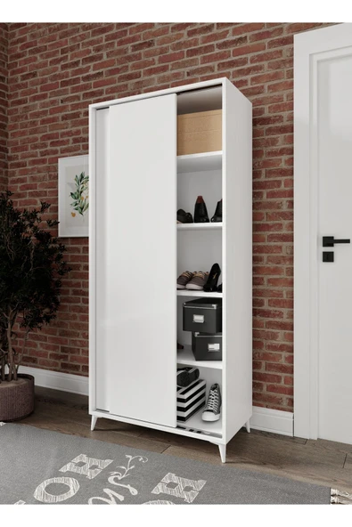 KZNMOB HOME Sürgülü Çok Amaçlı Ayakkabı Dolabı, Ayakkabılık Beyaz - Tamamı 1. Kalite Mdf - 5