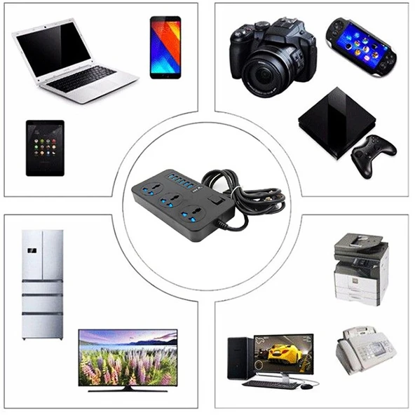 T09 3000W Yüksek Güç Çok Fonksiyonlu 3 Delikli Uluslararası Evrensel Priz 6 USB Akıllı Şarjlı ABD Prizi - 9