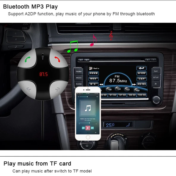FM29B Bluetooth FM Verici Eller Serbest Araç Kiti ve Araç Şarj Cihazı - 10