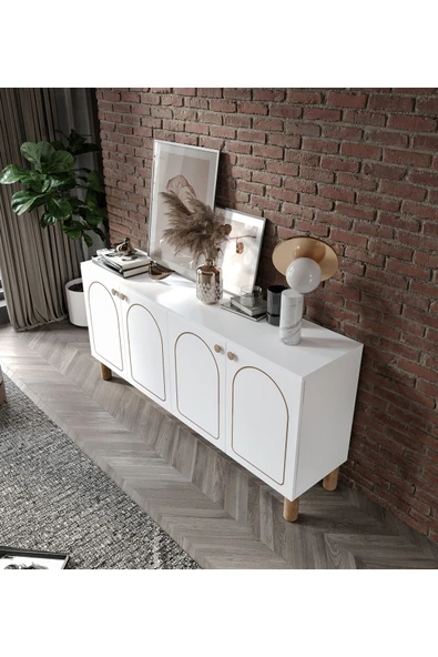 KZNMOB HOME Duru 4 Kapaklı Çok Amaçlı Bohem Konsol, Bohem Tarzda Yüksek Konsol - Tamamı 1. Kalite Mdf - 2