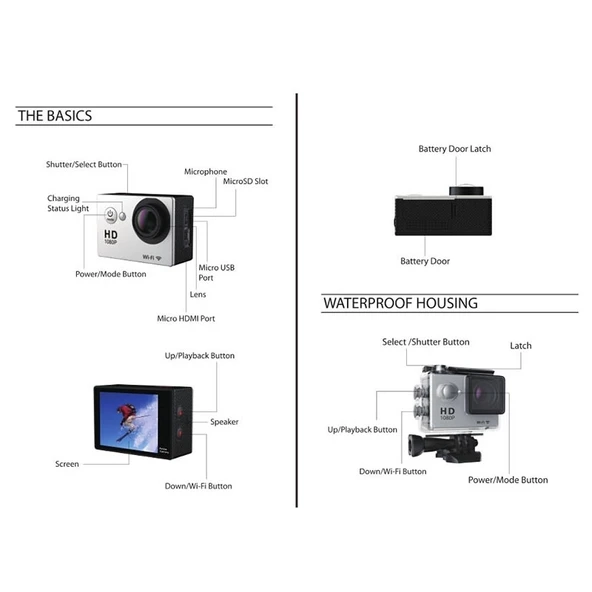 H9 4K Ultra HD 1080P 12MP 2 Inç LCD Ekran WiFi Spor Kamerası Siyah 170 Derece Geniş Açı Lens 30m Su Geçirmez - 10