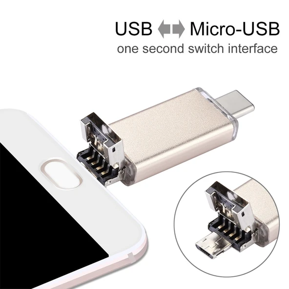 128GB 3 in 1 USB-C Type-C USB 20 OTG Flash Bellek Altın - 6