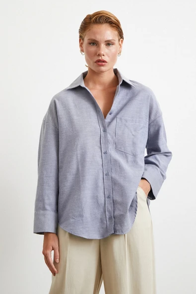 Robalı Klasik Gömlek Koyu Lacivert - Resim 3