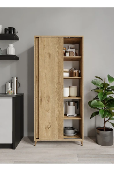 KZNMOB HOME Sürgülü Çok Amaçlı Meşe Mutfak Dolabı, Erzak Dolabı, Kavanoz Dolabı, Kiler Dolabı - 5