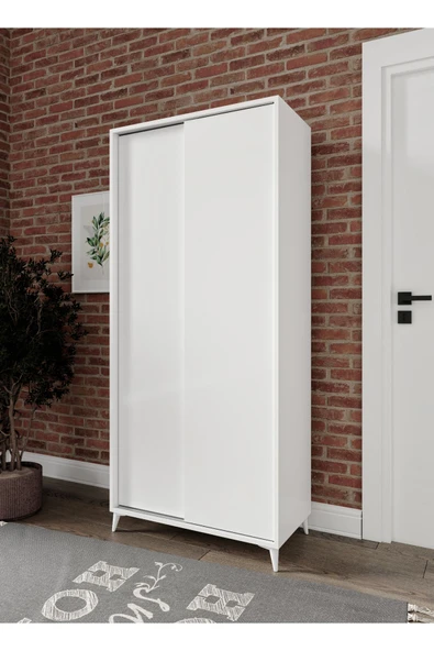 KZNMOB HOME Sürgülü Çok Amaçlı Ayakkabı Dolabı, Ayakkabılık Beyaz - Tamamı 1. Kalite Mdf - 3