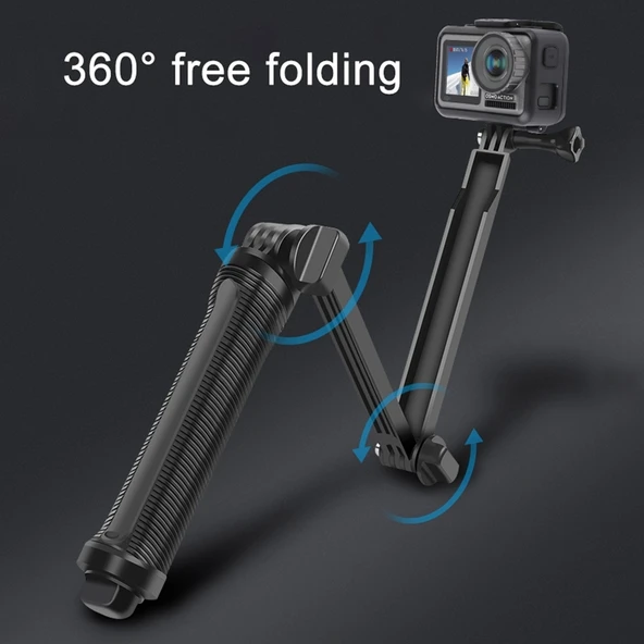 3 Yollu Monopod Tripod ve Tutacak Taşınabilir Sihirli Montaj Selfie Çubuğu GoPro Hero Serisi ve Diğer Aksiyon Kameraları için Uzatma Boyu 20-62cm - 7