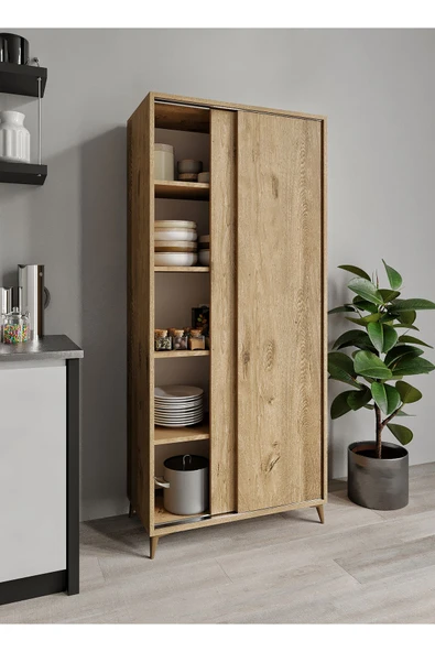 KZNMOB HOME Sürgülü Çok Amaçlı Meşe Mutfak Dolabı, Erzak Dolabı, Kavanoz Dolabı, Kiler Dolabı