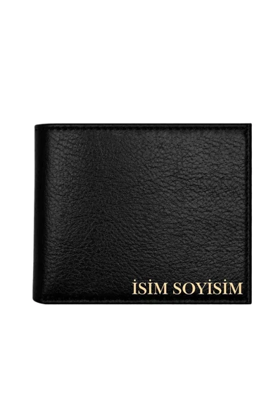 Siyah Hakiki Deri Cüzdan Kişiye Özel İsim Baskılı 12 Kartlık Ve Çift Para Bölmeli İnce Model - Resim 3