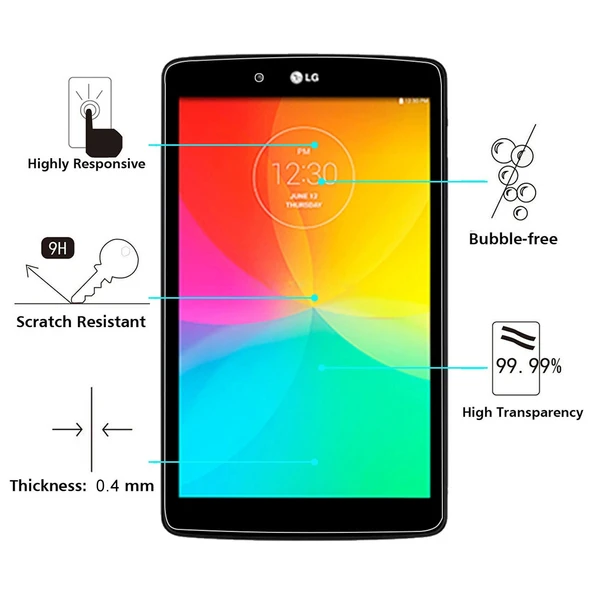 LG G Pad 7.0 V400 Uyumlu 0.4mm 9H Sertlikte 2.5D Patlamaya Dayanıklı Temperli Cam Ekran Koruyucu - 2