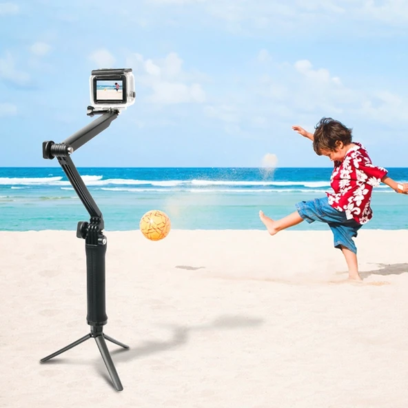 3 Yollu Monopod Tripod ve Tutacak Taşınabilir Sihirli Montaj Selfie Çubuğu GoPro Hero Serisi ve Diğer Aksiyon Kameraları için Uzatma Boyu 20-62cm - 10