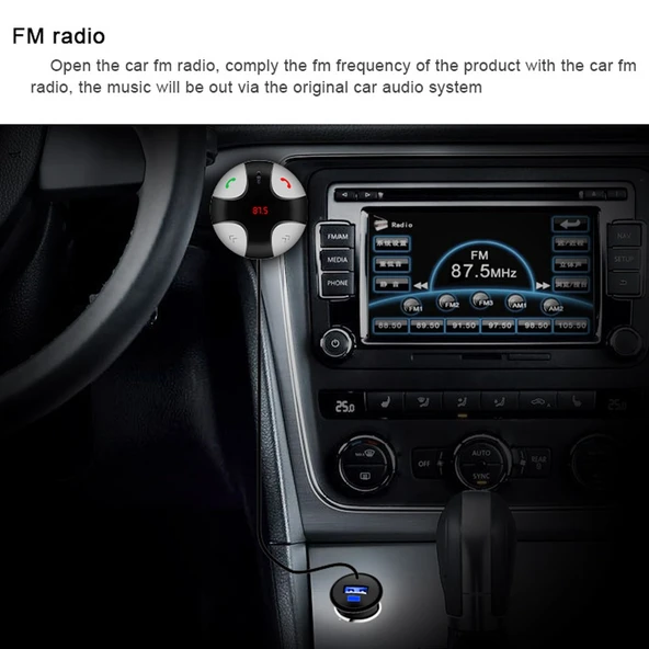 FM29B Bluetooth FM Verici Eller Serbest Araç Kiti ve Araç Şarj Cihazı - 6