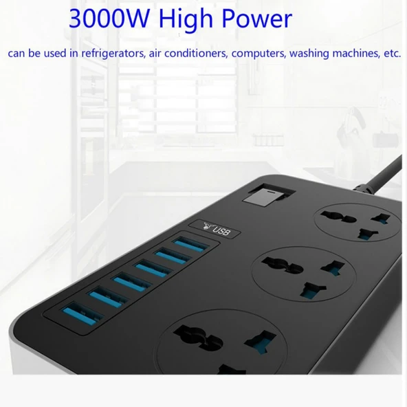 T09 3000W Yüksek Güç Çok Fonksiyonlu 3 Delikli Uluslararası Evrensel Priz 6 USB Akıllı Şarjlı ABD Prizi - 4