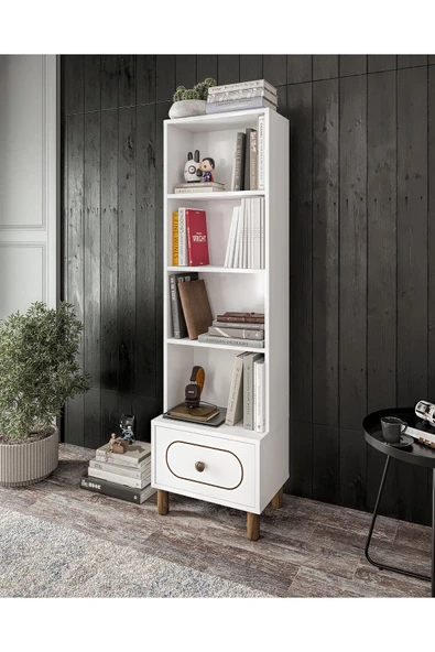 KZNMOB HOME Bohem Tarzda Çekmeceli Kitaplık Beyaz - Tamamı 1. Kalite MDF ürün görseli
