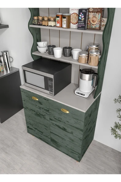 KZNMOB HOME Bohem Tarzda Kahve Köşesi Kaktüs Yeşili, Erzak Dolabı, Kiler Dolabı, Çok Amaçlı Mutfak Dolabı - Resim 2