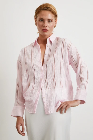 Organze Çizgili Gömlek Pembe ürün görseli